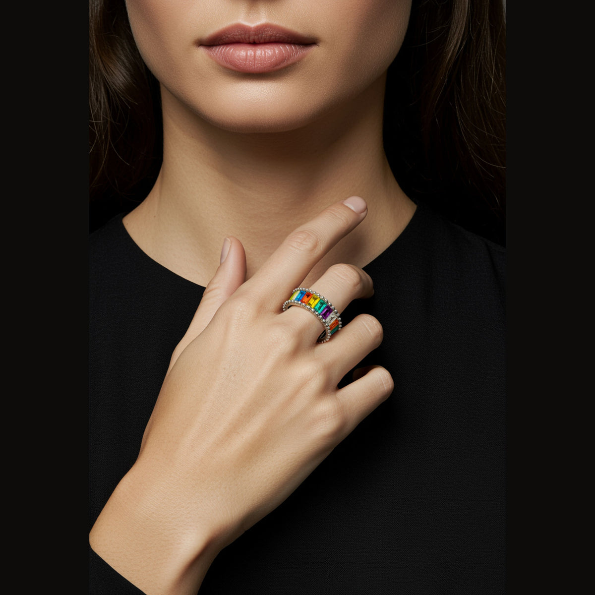 Gold/Silver Plated Multi Colour Baguette Adjustable Finger Ring