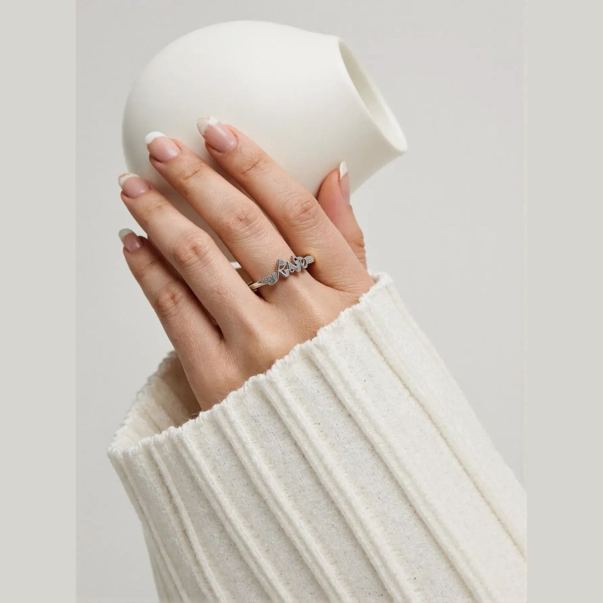 Silver Plated LOVE Written Cubic Zicronia Adjustable Finger Ring