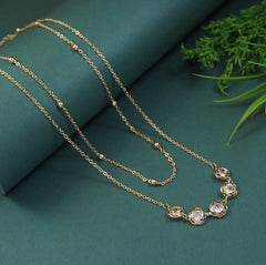 Gold/Rosegold Plated Multi Layered Cubic Zicron Floral Design Necklace- NK 4271