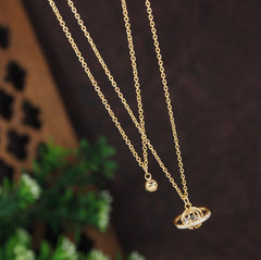 Gold/Rosegold Plated Multi Layered Cubic Zicron Saturn Shaped Pendent Necklace- NK 4272