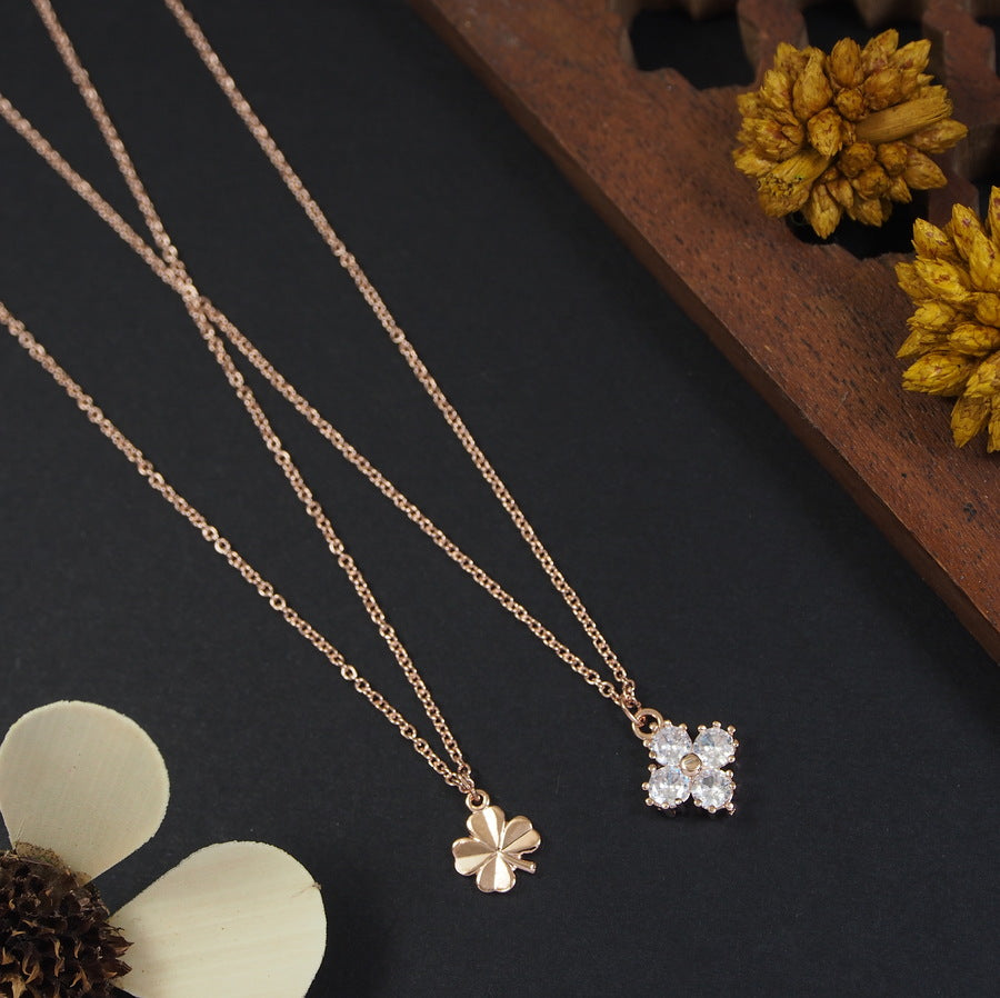 Gold/Rosegold Plated Multi Layered Flower Cubic Zirconia Necklace