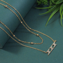 Gold/Rosegold Plated Multi Layered Thunder Style  Link Cubic Zirconia Necklace - NK 4294