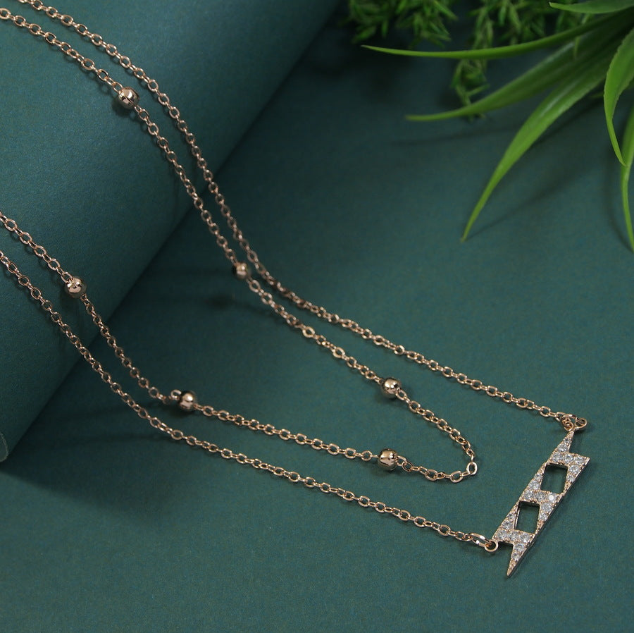 Gold/Rosegold Plated Multi Layered Thunder Style  Link Cubic Zirconia Necklace