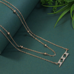 Gold/Rosegold Plated Multi Layered Thunder Style  Link Cubic Zirconia Necklace - NK 4294