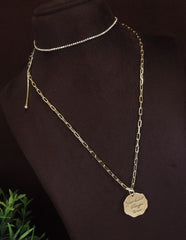 Double Layer Coin Pendent Long Chain Necklace - NK 5133