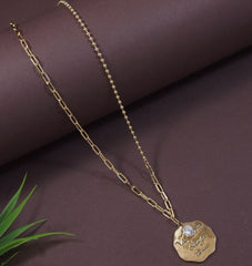 Chain Link Coin Pendent Long Chain Necklace - NK 5144