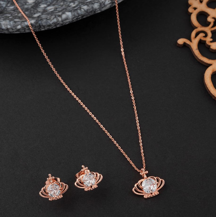 Crown Shaped CZ Chain   Set