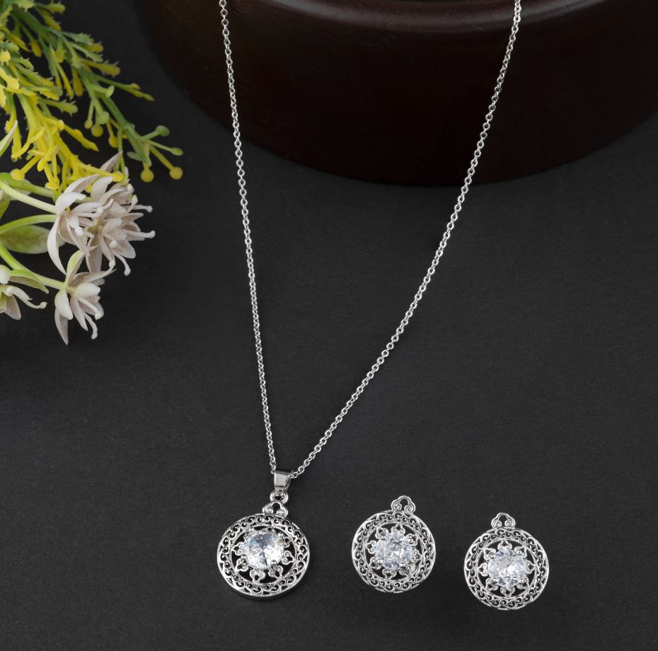 Round Inlaid Floral CZ  Set