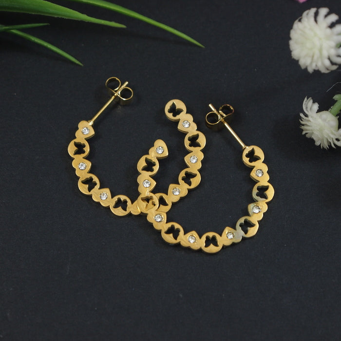 Stainlees Steel Heart & Butterfly Link Hoops Earring