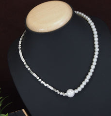 One Side Silver Metal Pearl Necklace - PERNK 5168