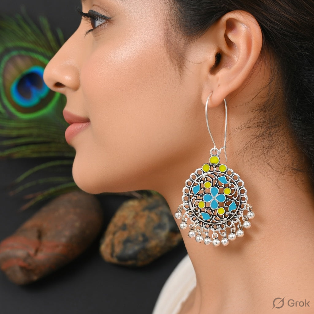 Antique Gold/Silver Plated Dual Coloured Enamel Dangler Earring