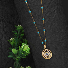 Stainless Steel Evil Eye Pendent Pearl Chain Necklace - STNK 4980