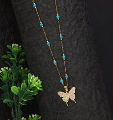 Stainless Steel Butterfly Pendent Pearl Chain Necklace - STNK 4985