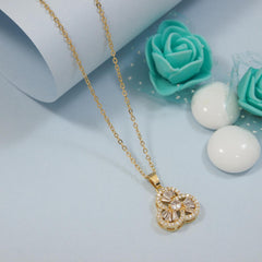 Stainless Steel Floral Pendent Chain Necklace - STNK 4989