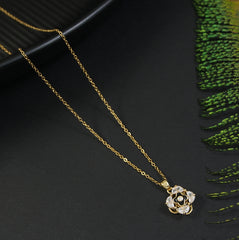 Stainless Steel Gold/Rosegold Plated Clover Spinning Pendent Necklace - SSNK 4309