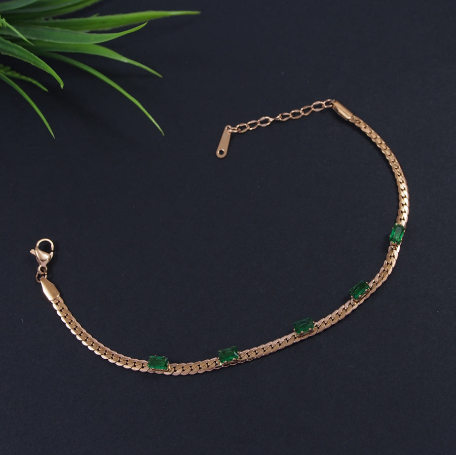 Stainless Steel Rosegold/Silver Plated Link Chain Emerald Bracelet- STBR 3916