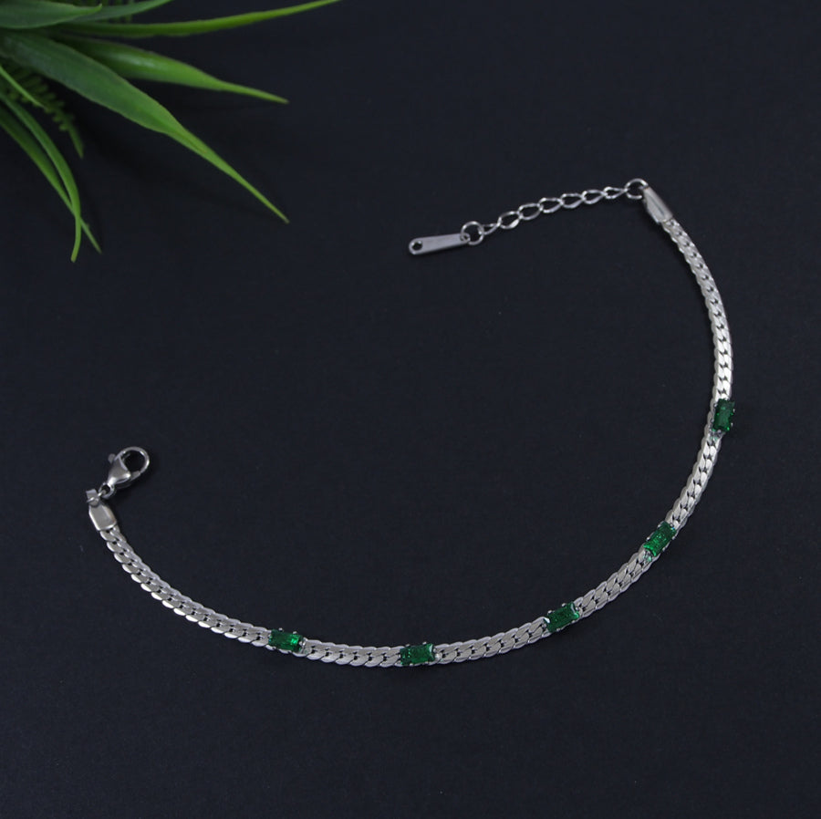 Stainless Steel Rosegold/Silver Plated Link Chain Emerald Bracelet- STBR 3916
