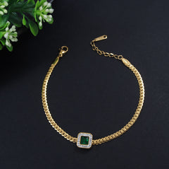 Stainless Steel Gold/Rosegold Plated Green Gemstone Bracelet- STBR 3918