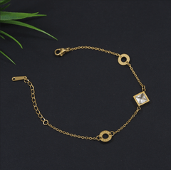 Stainless Steel Gold/Rosegold Plated Square Shaped Roman Numerals Bracelet- STBR 3999