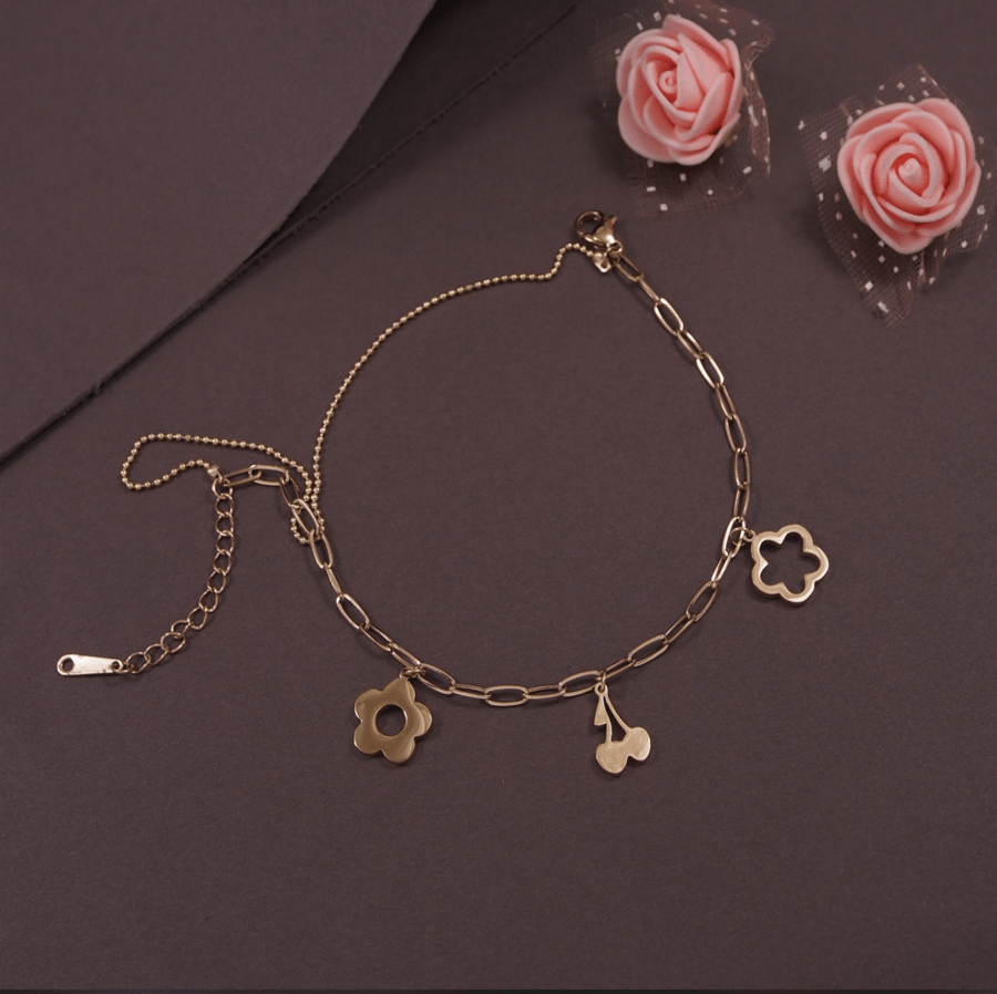 Stainless Steel Gold/Rosegold Plated Cherry Floral Bracelet- STBR 4012