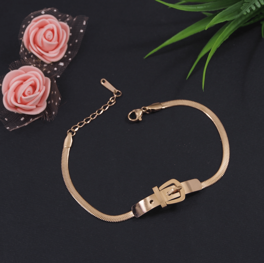 Stainless Steel Rosegold Plated Belt Buckle Bracelet- STBR 4016