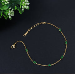 Stainless Steel Gold/Rosegold Plated Green Baguette Stone Charm Bracelet- STBR 3915