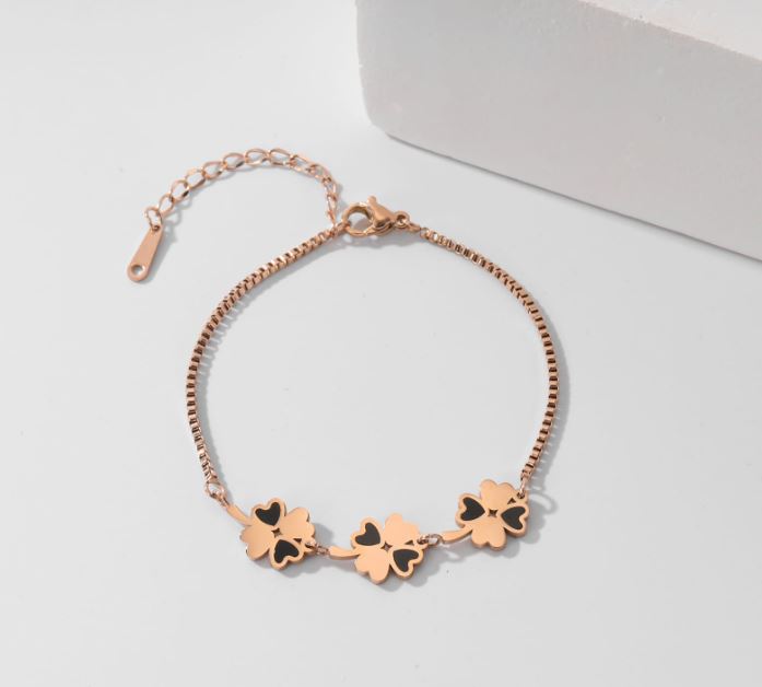 Stainless Steel Floral Link Enamel Bracelet - STBR 5088