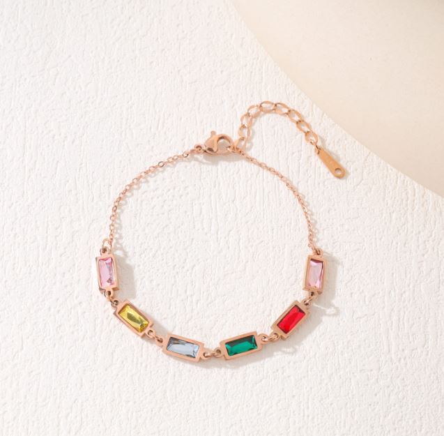 Stainless Steel Colourful Baguette Bracelet- STBR 5093