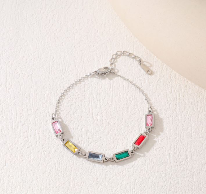 Stainless Steel Colourful Baguette Bracelet- STBR 5093