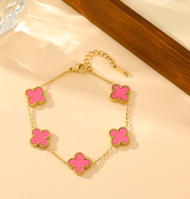 Stainless Steel Colourful Clover Link Bracelet - STBR 5193