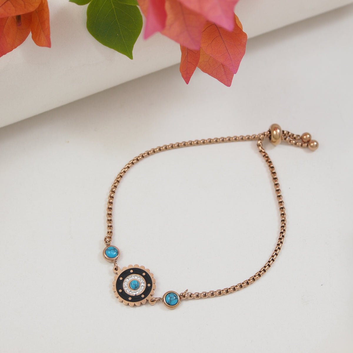 Stainless Steel Enamel Floral Bracelet