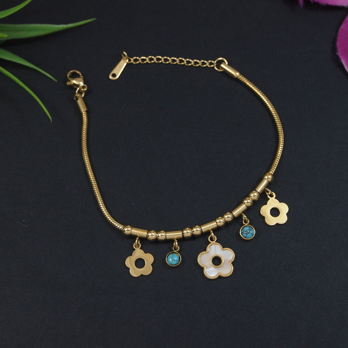 Stainless Steel Hanging Flowers Bracelet