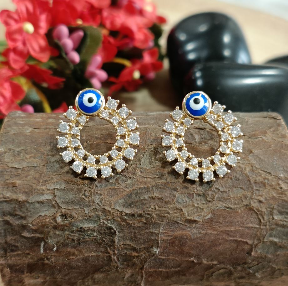 Gold Plated CZ Studded Evil Eye Fashion Western Earring-STER 2090