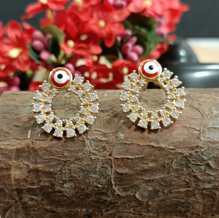 Gold Plated CZ Studded Evil Eye Fashion Western Earring-STER 2090
