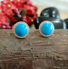 Gold Plated Round Shaped CZ Studded Western Stud Earring-STER 2091