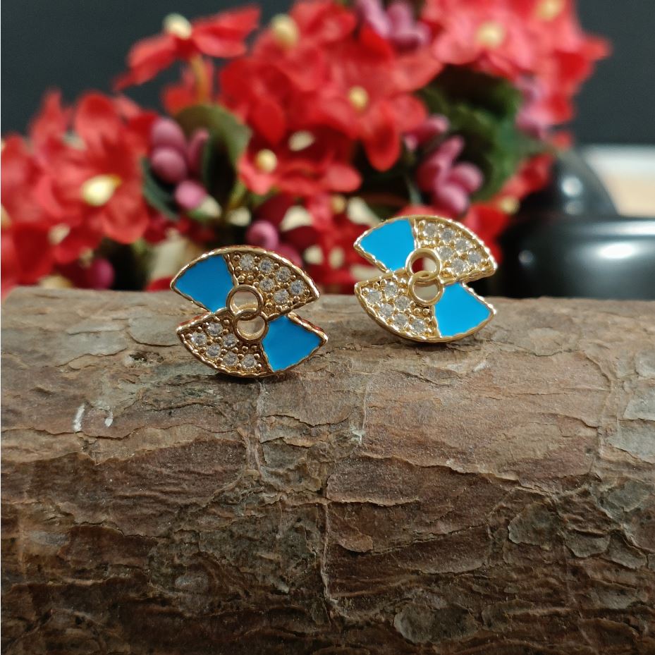 Gold Plated CZ With Enamel Designer Stud Earring