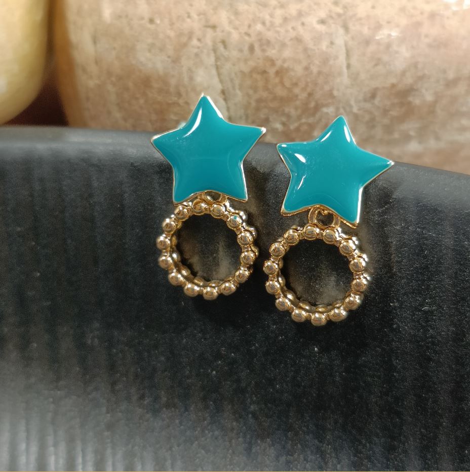 Gold Plated Star Enamel Work With Ring Shaped Design Western Fashion Earring- STER 2100