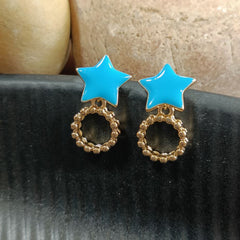 Gold Plated Star Enamel Work With Ring Shaped Design Western Fashion Earring- STER 2100