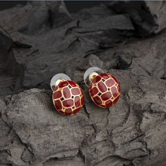 Gold Plated Round Shaped Enamel Artwork Stud Earring- STER 2227
