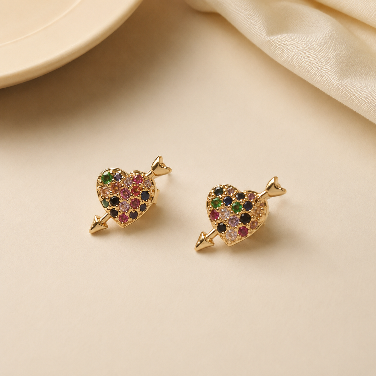 Gold Plated heart Shaped CZ Studded Western Stud Earring