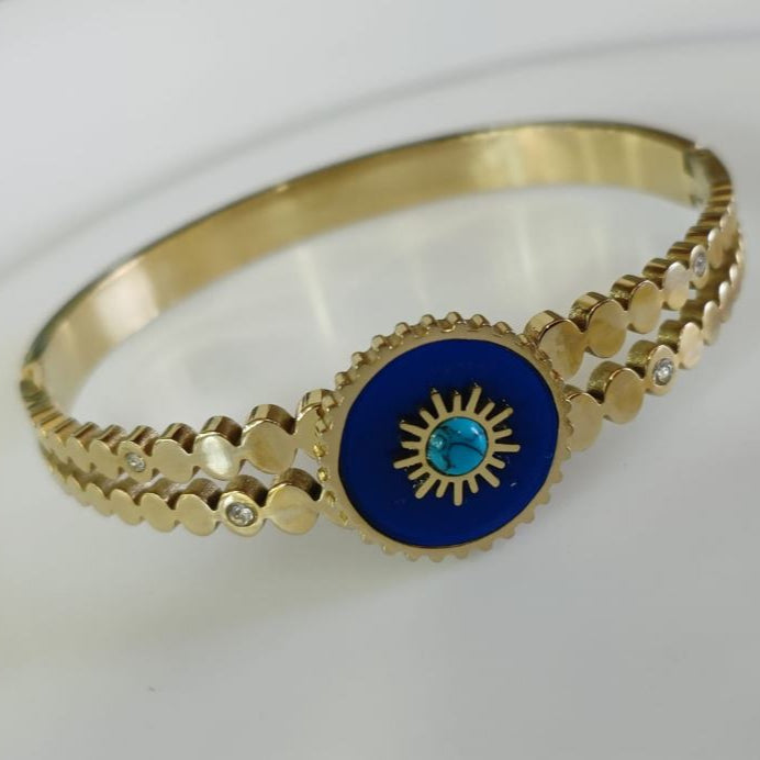 Stainless Steel Gold Plated Lashes Evil Eye Kada