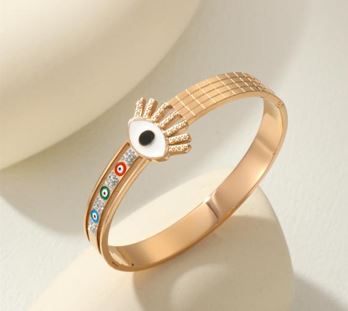 Stainless Steel Gold/Rosegold Plated Lashes Evil Eye Kada