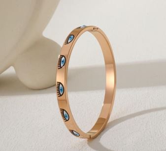 Stainless Steel Rosegold PLated Enamel Evil Eye Kada- STKD 4899