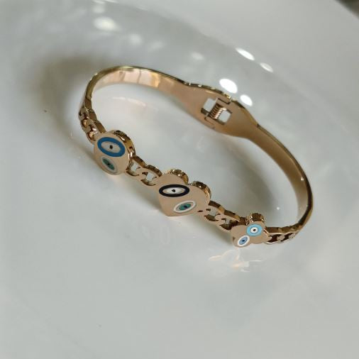 Stainless Steel Gold/Rosegold Plated Geometric Evil Eye Kada