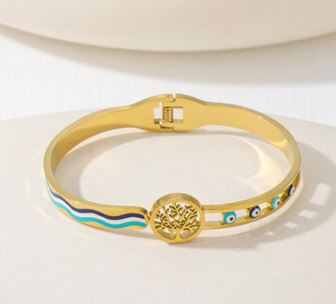 Stainless Steel Gold/Rosegold Plated Tree Evil Eye Kada- STKD 4911