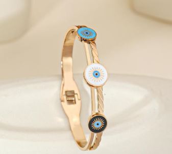 Stainless Steel Gold/Rosegold Plated Sun Eye Kada- STKD 4916