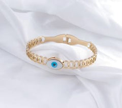 Stainless Steel Gold Plated Chain Link Evil Eye Kada- STKD 4927