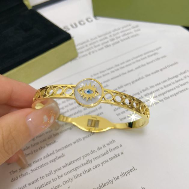 Stainless Steel White Shell Evil Eye Kada