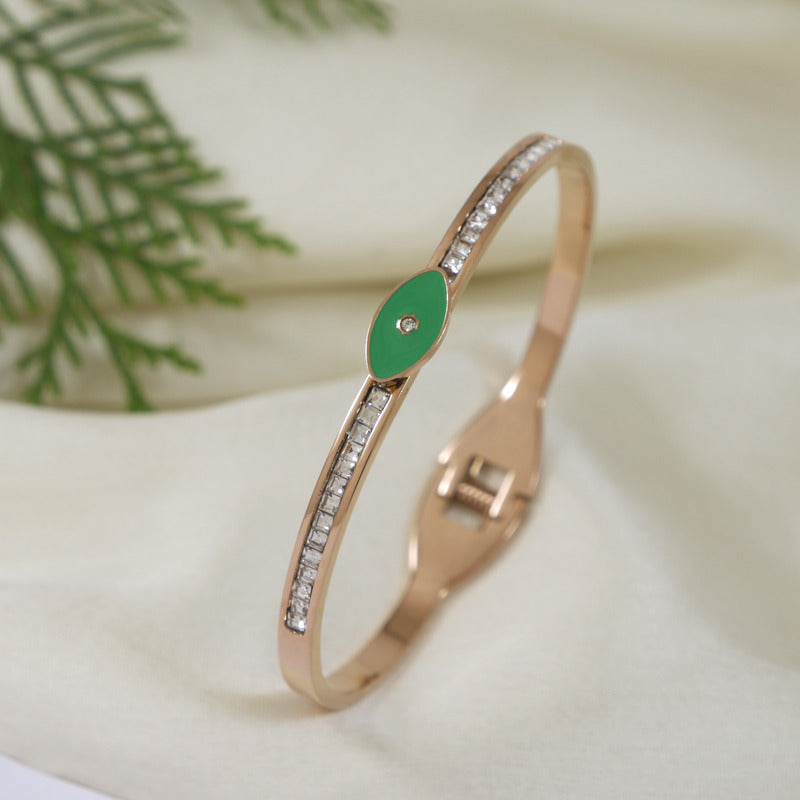 Stainless Steel Green Eye Kada