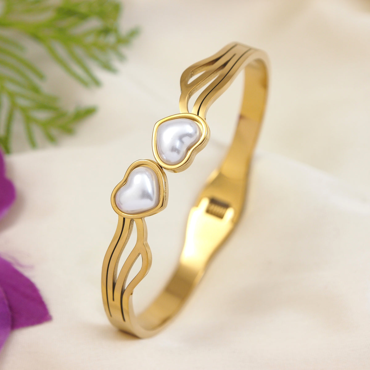 Twin Heart Pearl Stainless Steel Kada(PACK OF 3)